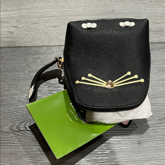 kate spade NWOT black cat-shaped mini coin purse with gold accents - Picture 6 of 10